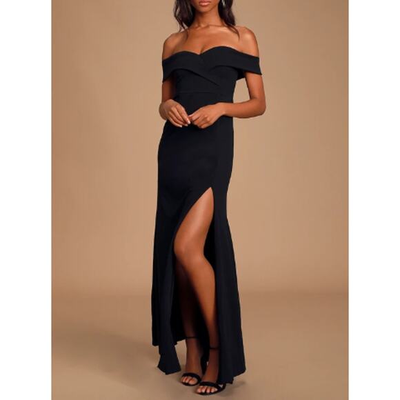 NEW LULU'S ~ Song of Love Black Off-The-Shoulder Maxi Dress Size M - Picture 1 of 10